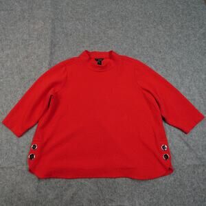 Ali Miles Top Womens 3X Artsy Art to Wear Mock Neck Textured Button Detail